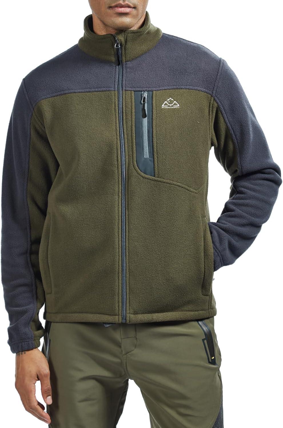 imageTBMPOY Mens Fleece Jackets Lightweight FullZip Fall Jacket Warm Winter Coats Outdoor Hiking with PocketsA2army GreenGray
