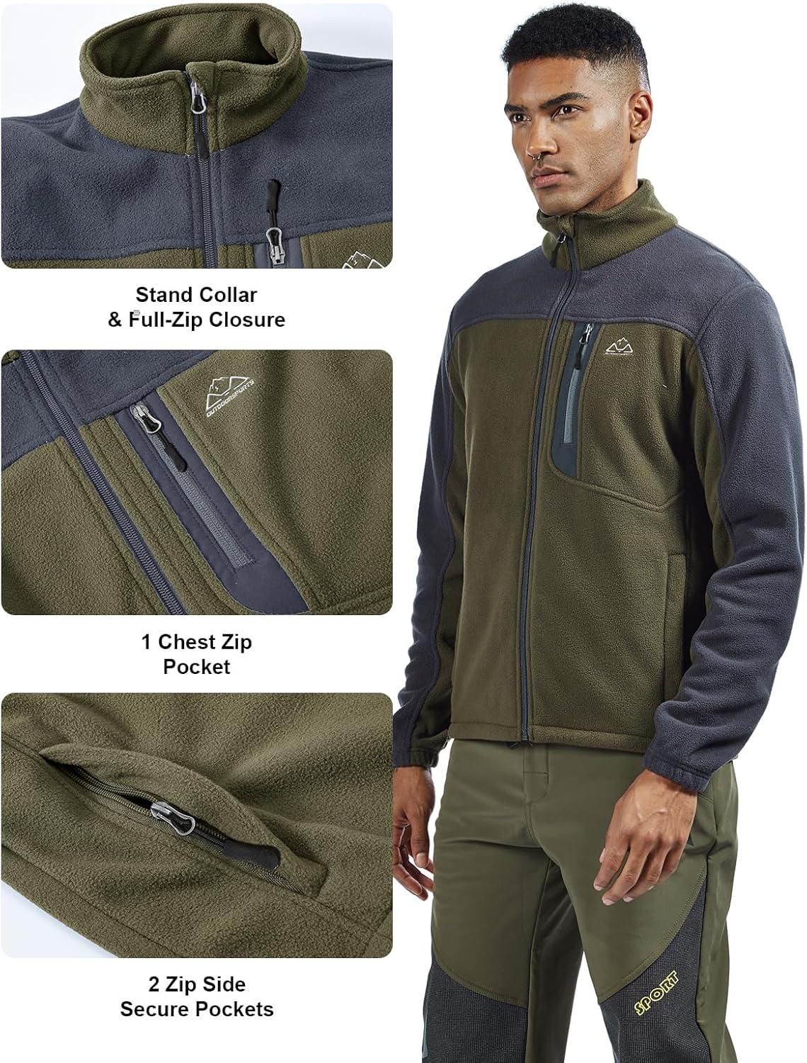 imageTBMPOY Mens Fleece Jackets Lightweight FullZip Fall Jacket Warm Winter Coats Outdoor Hiking with PocketsA2army GreenGray