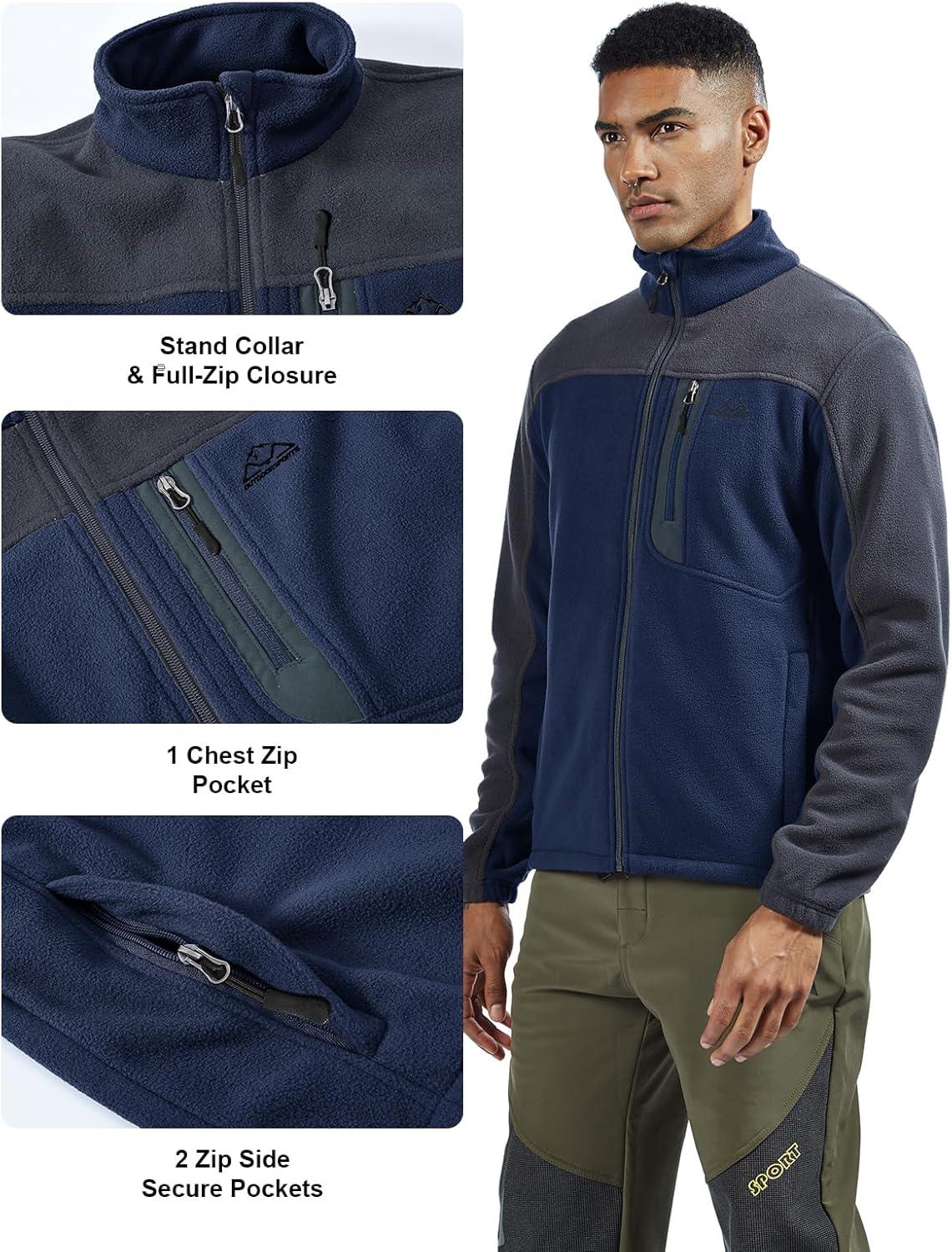 imageTBMPOY Mens Fleece Jackets Lightweight FullZip Fall Jacket Warm Winter Coats Outdoor Hiking with PocketsA4navyGray