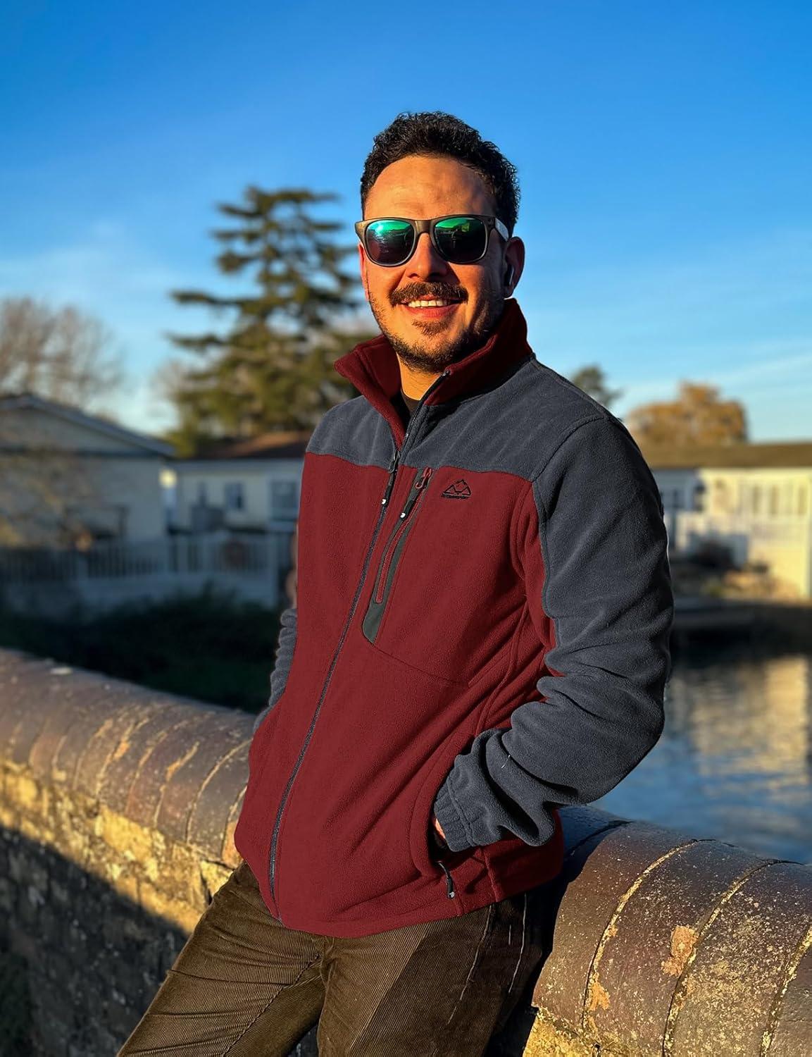 imageTBMPOY Mens Fleece Jackets Lightweight FullZip Fall Jacket Warm Winter Coats Outdoor Hiking with PocketsA5wine RedGray