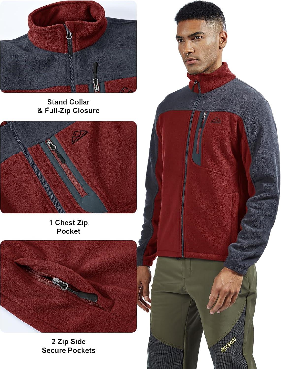 imageTBMPOY Mens Fleece Jackets Lightweight FullZip Fall Jacket Warm Winter Coats Outdoor Hiking with PocketsA5wine RedGray