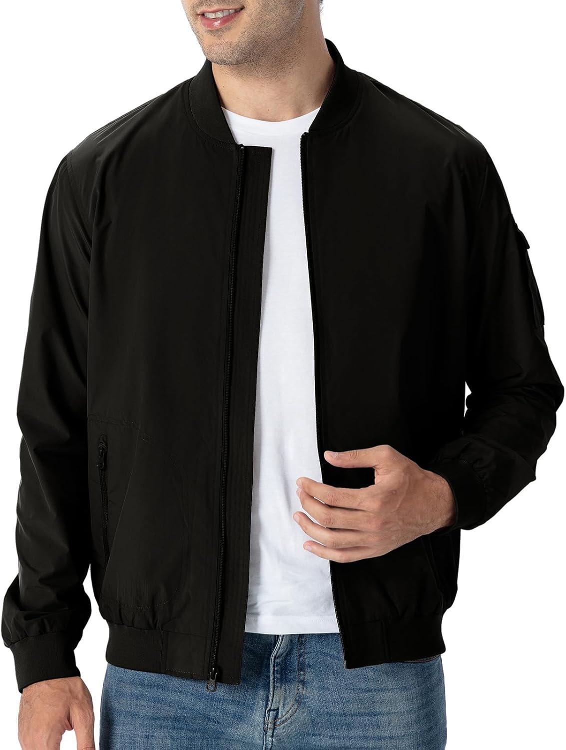 imageTBMPOY Mens Lightweight Bomber Jackets Light Windbreaker Casual Stylish Fall Golf Zip Up Dress Business VarsityA1black