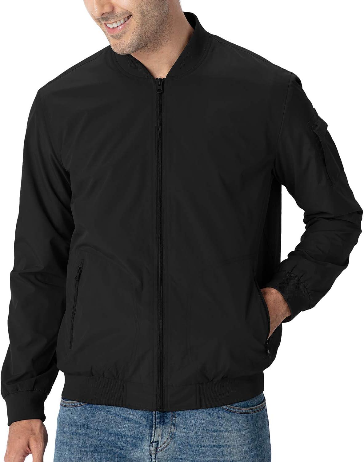 imageTBMPOY Mens Lightweight Bomber Jackets Light Windbreaker Casual Stylish Fall Golf Zip Up Dress Business VarsityA1black