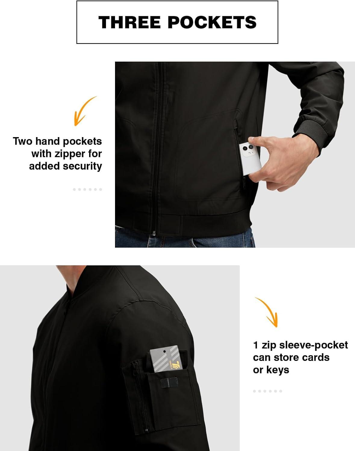imageTBMPOY Mens Lightweight Bomber Jackets Light Windbreaker Casual Stylish Fall Golf Zip Up Dress Business VarsityA1black