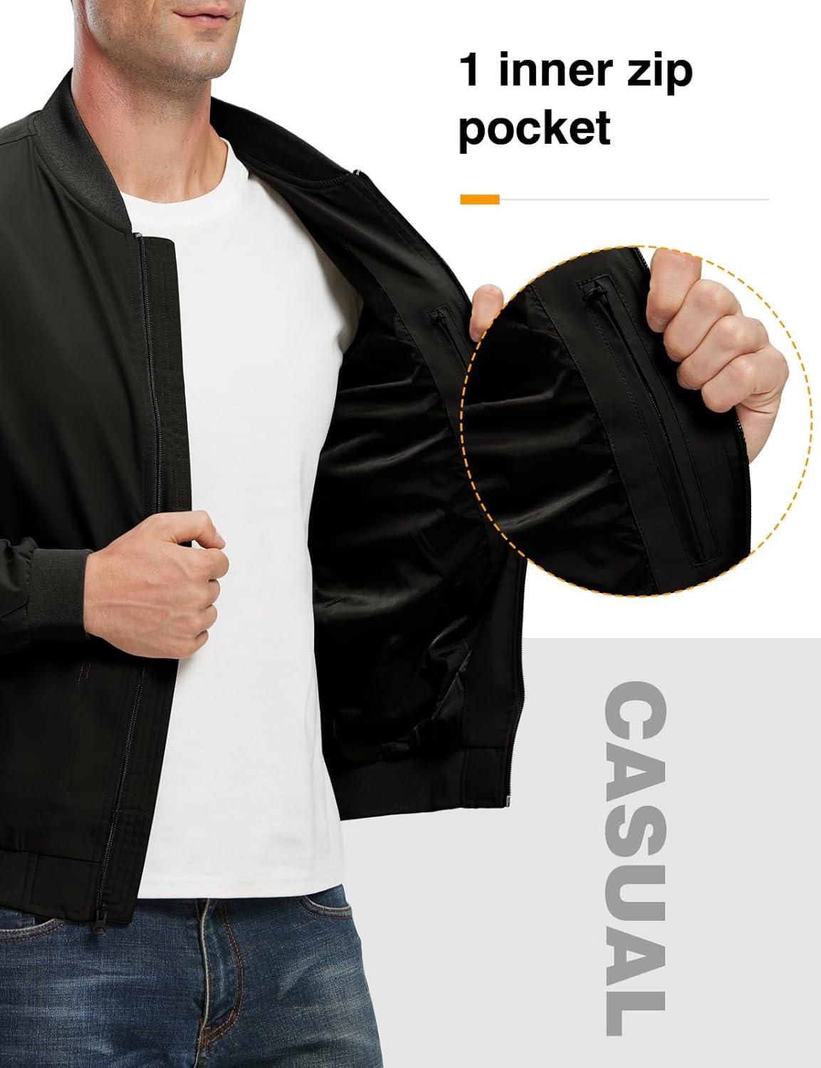 imageTBMPOY Mens Lightweight Bomber Jackets Light Windbreaker Casual Stylish Fall Golf Zip Up Dress Business VarsityA1black