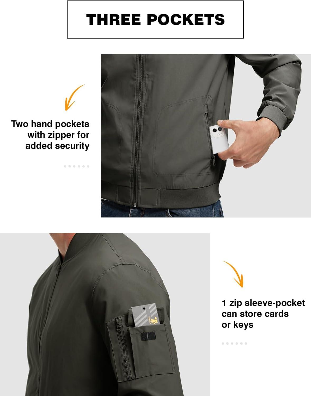 imageTBMPOY Mens Lightweight Bomber Jackets Light Windbreaker Casual Stylish Fall Golf Zip Up Dress Business VarsityA1charcoal Grey