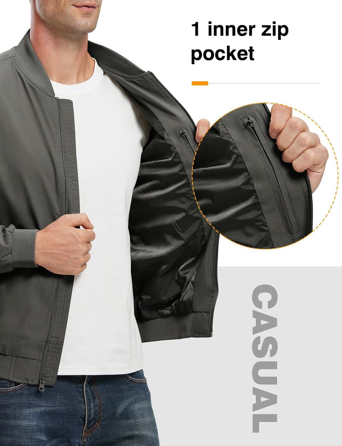 imageTBMPOY Mens Lightweight Bomber Jackets Light Windbreaker Casual Stylish Fall Golf Zip Up Dress Business VarsityA1charcoal Grey