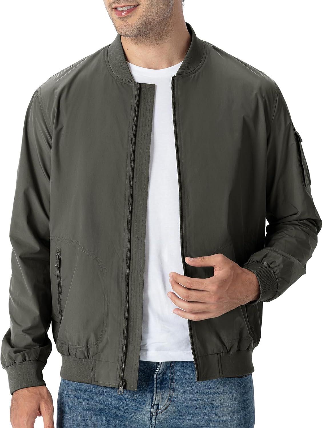 imageTBMPOY Mens Lightweight Bomber Jackets Light Windbreaker Casual Stylish Fall Golf Zip Up Dress Business VarsityA1charcoal Grey
