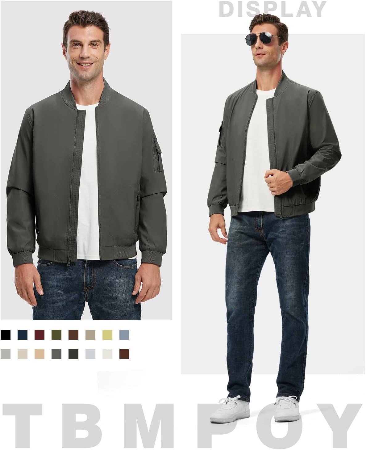 imageTBMPOY Mens Lightweight Bomber Jackets Light Windbreaker Casual Stylish Fall Golf Zip Up Dress Business VarsityA1charcoal Grey