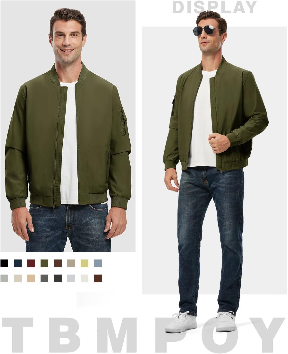 imageTBMPOY Mens Lightweight Bomber Jackets Light Windbreaker Casual Stylish Fall Golf Zip Up Dress Business VarsityA1dark Army Green