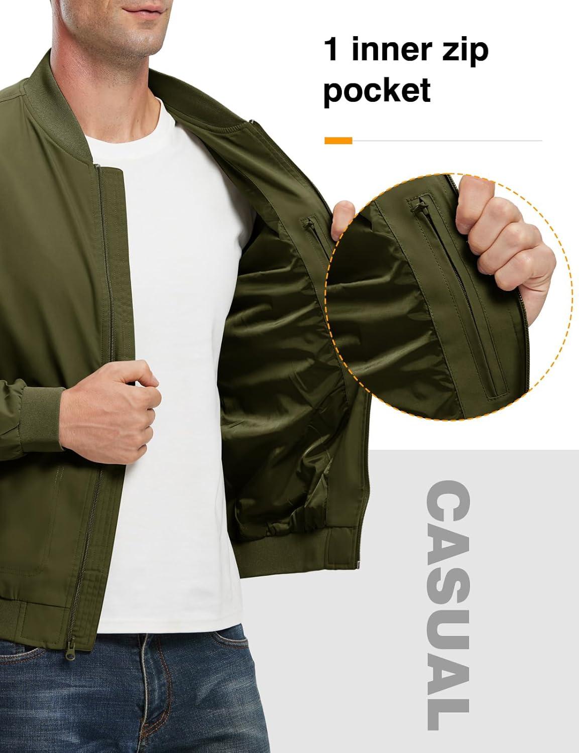 imageTBMPOY Mens Lightweight Bomber Jackets Light Windbreaker Casual Stylish Fall Golf Zip Up Dress Business VarsityA1dark Army Green