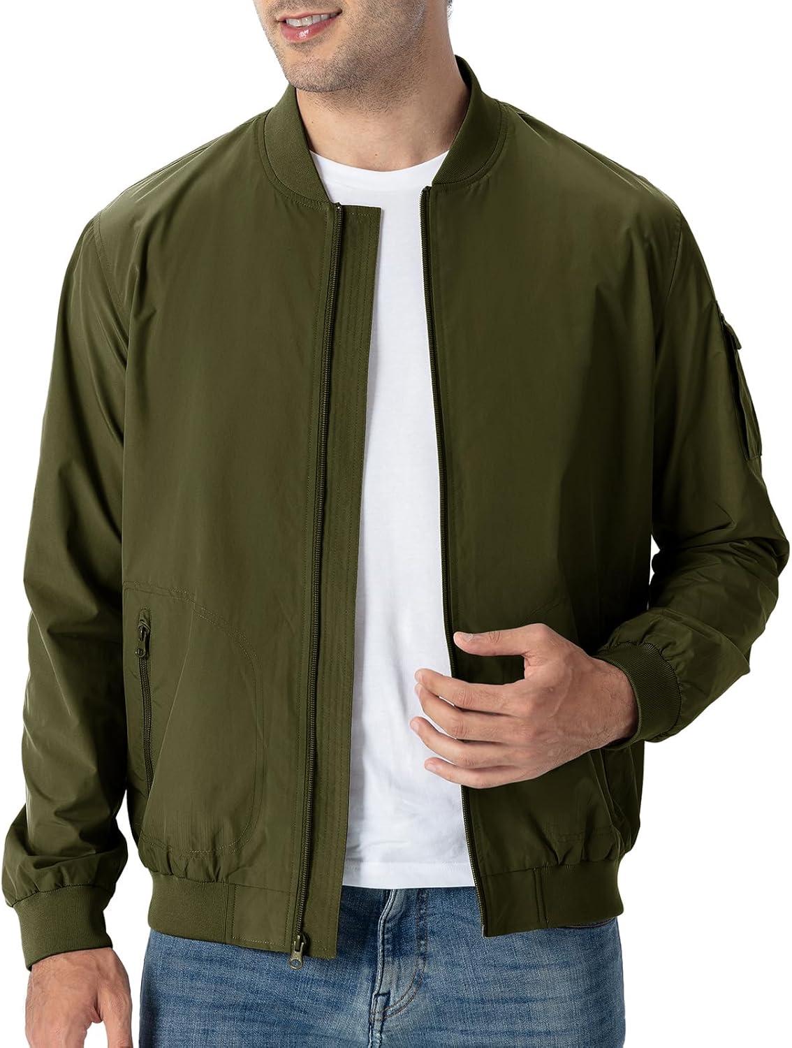 imageTBMPOY Mens Lightweight Bomber Jackets Light Windbreaker Casual Stylish Fall Golf Zip Up Dress Business VarsityA1dark Army Green