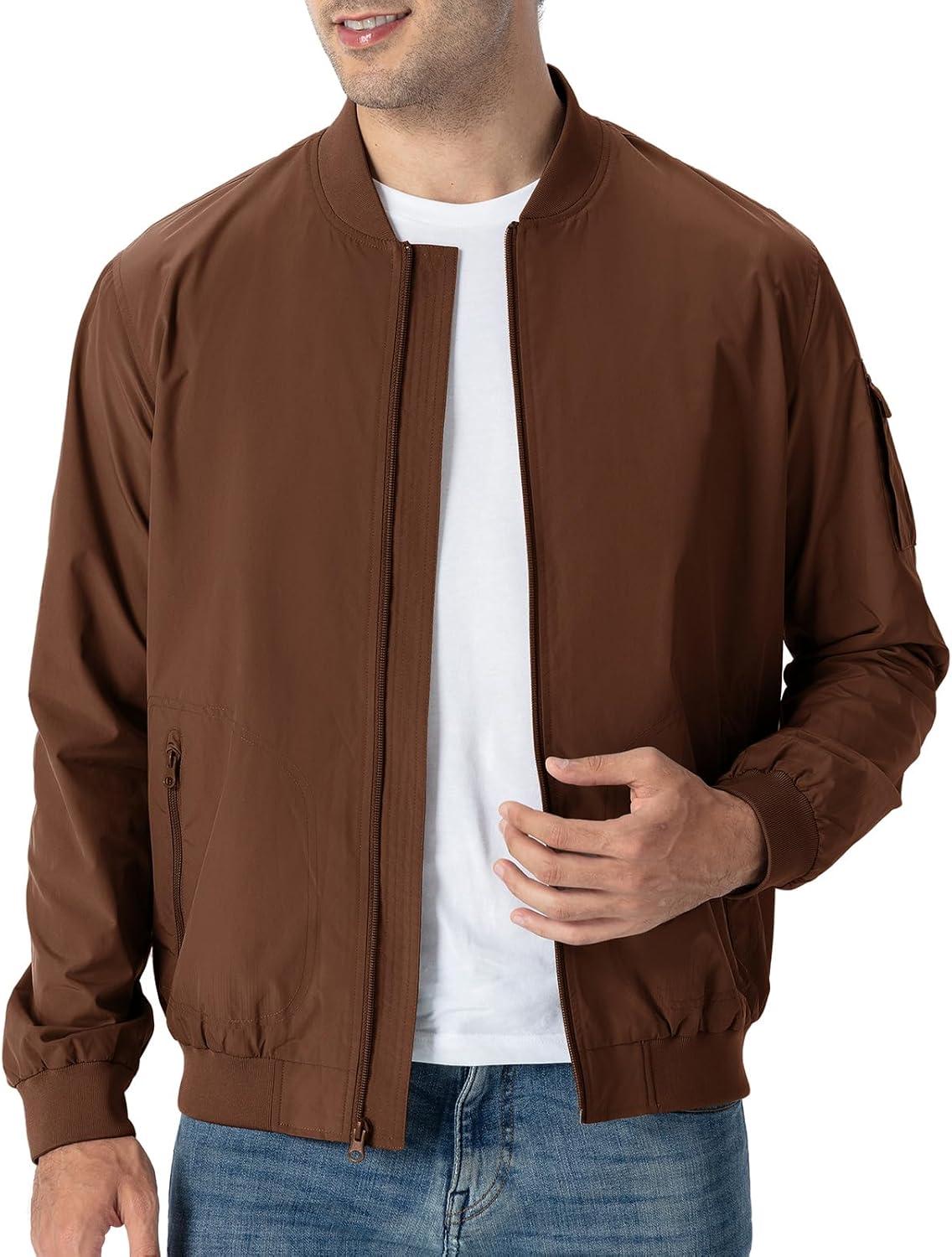 imageTBMPOY Mens Lightweight Bomber Jackets Light Windbreaker Casual Stylish Fall Golf Zip Up Dress Business VarsityA1dark Brown