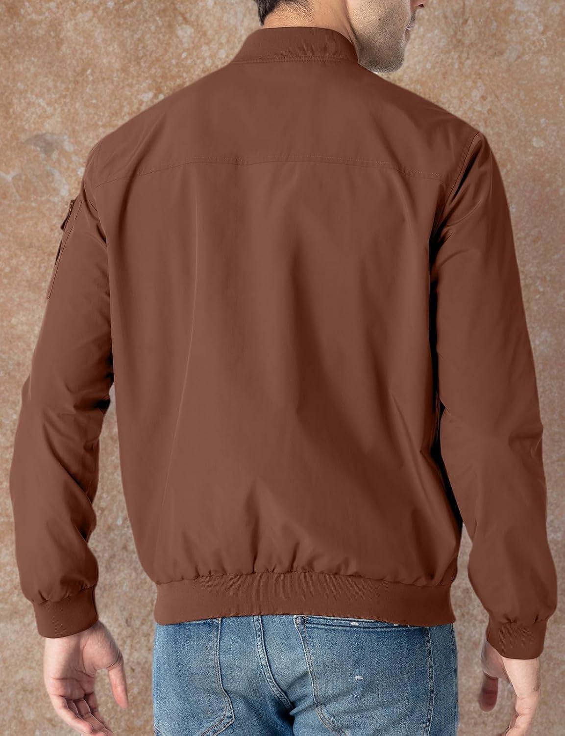 imageTBMPOY Mens Lightweight Bomber Jackets Light Windbreaker Casual Stylish Fall Golf Zip Up Dress Business VarsityA1dark Brown