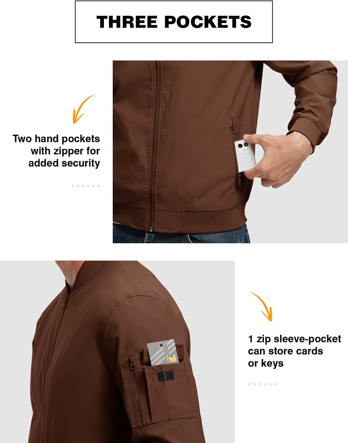 imageTBMPOY Mens Lightweight Bomber Jackets Light Windbreaker Casual Stylish Fall Golf Zip Up Dress Business VarsityA1dark Brown