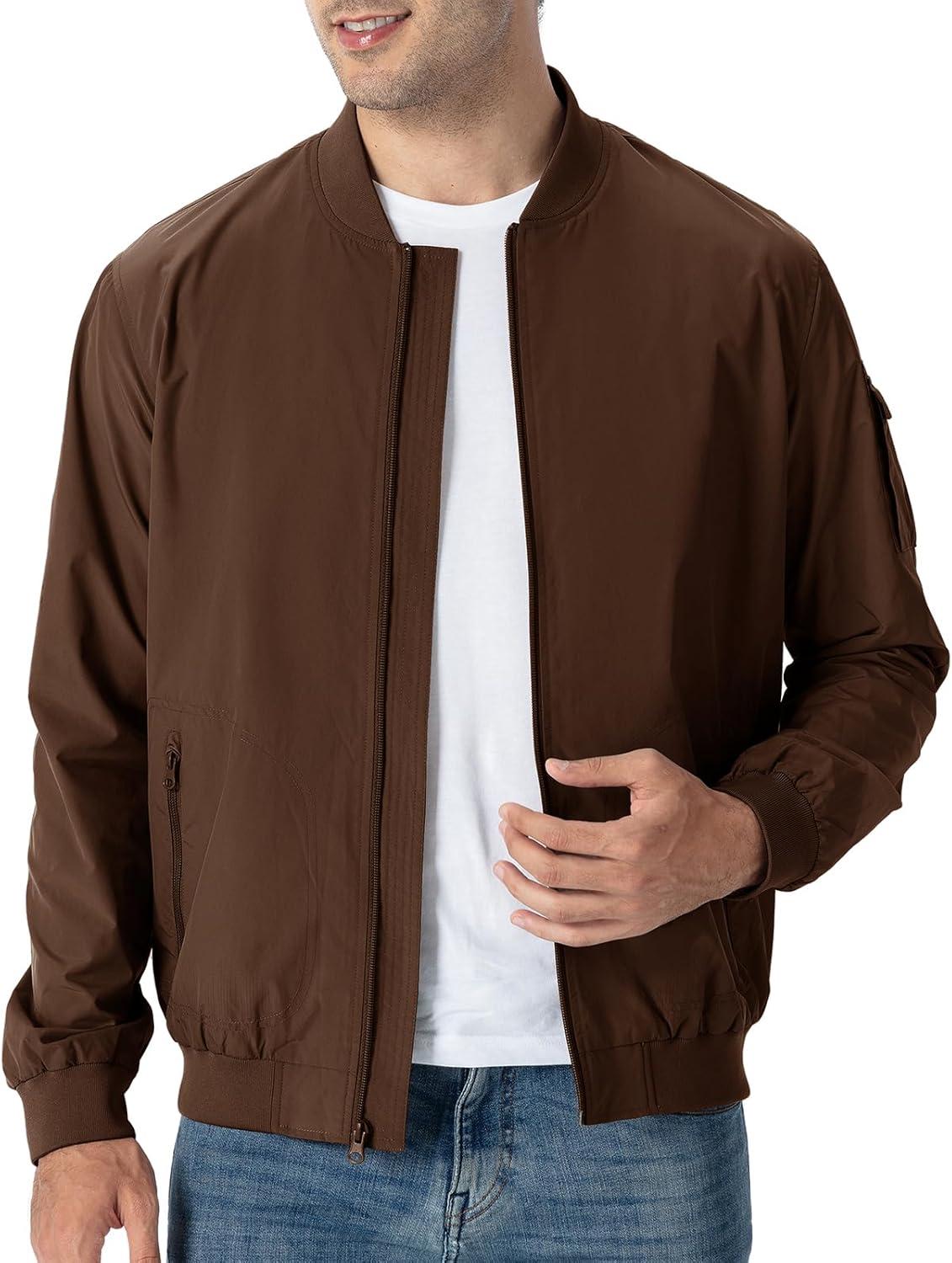 imageTBMPOY Mens Lightweight Bomber Jackets Light Windbreaker Casual Stylish Fall Golf Zip Up Dress Business VarsityA1dark Coffee