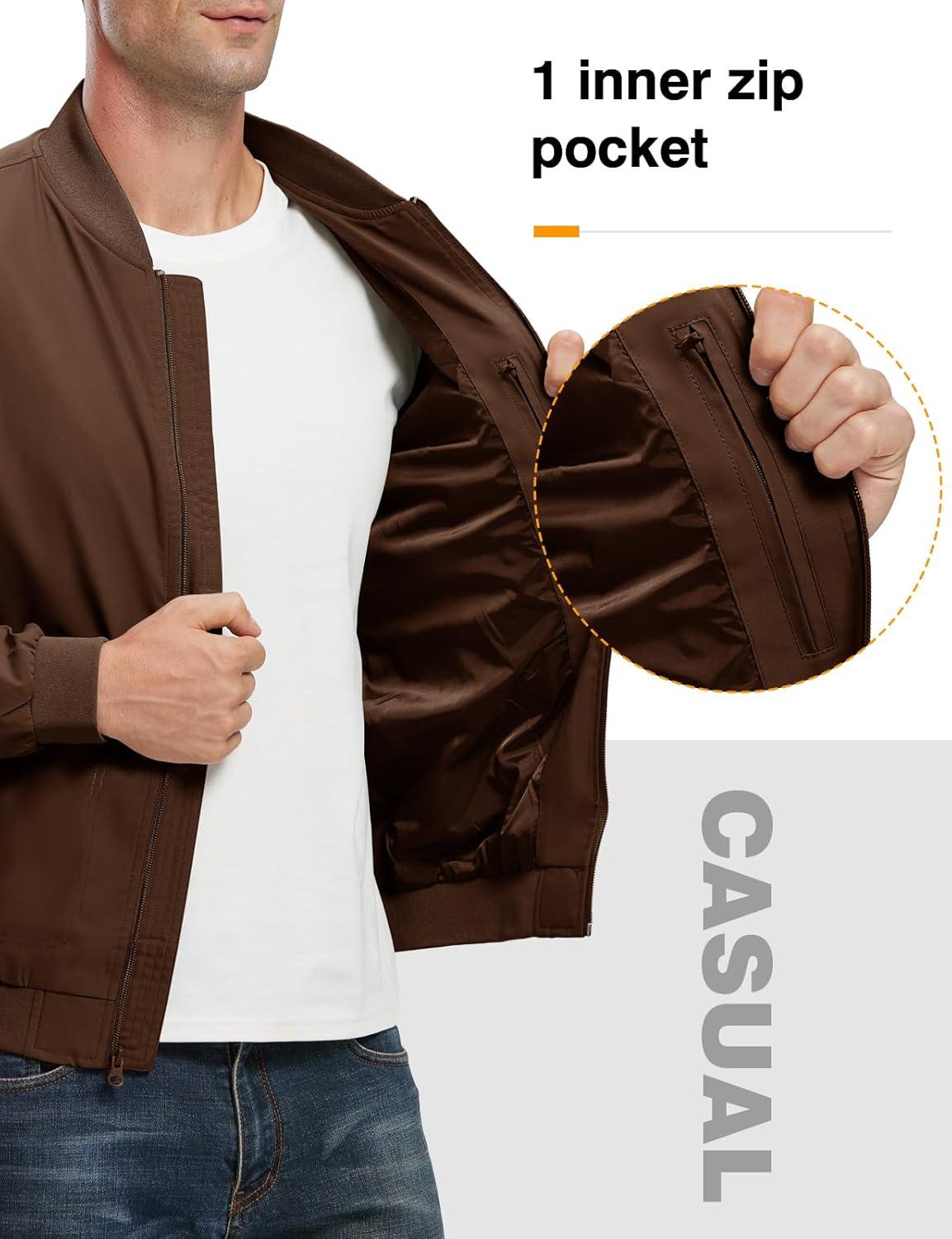 imageTBMPOY Mens Lightweight Bomber Jackets Light Windbreaker Casual Stylish Fall Golf Zip Up Dress Business VarsityA1dark Coffee