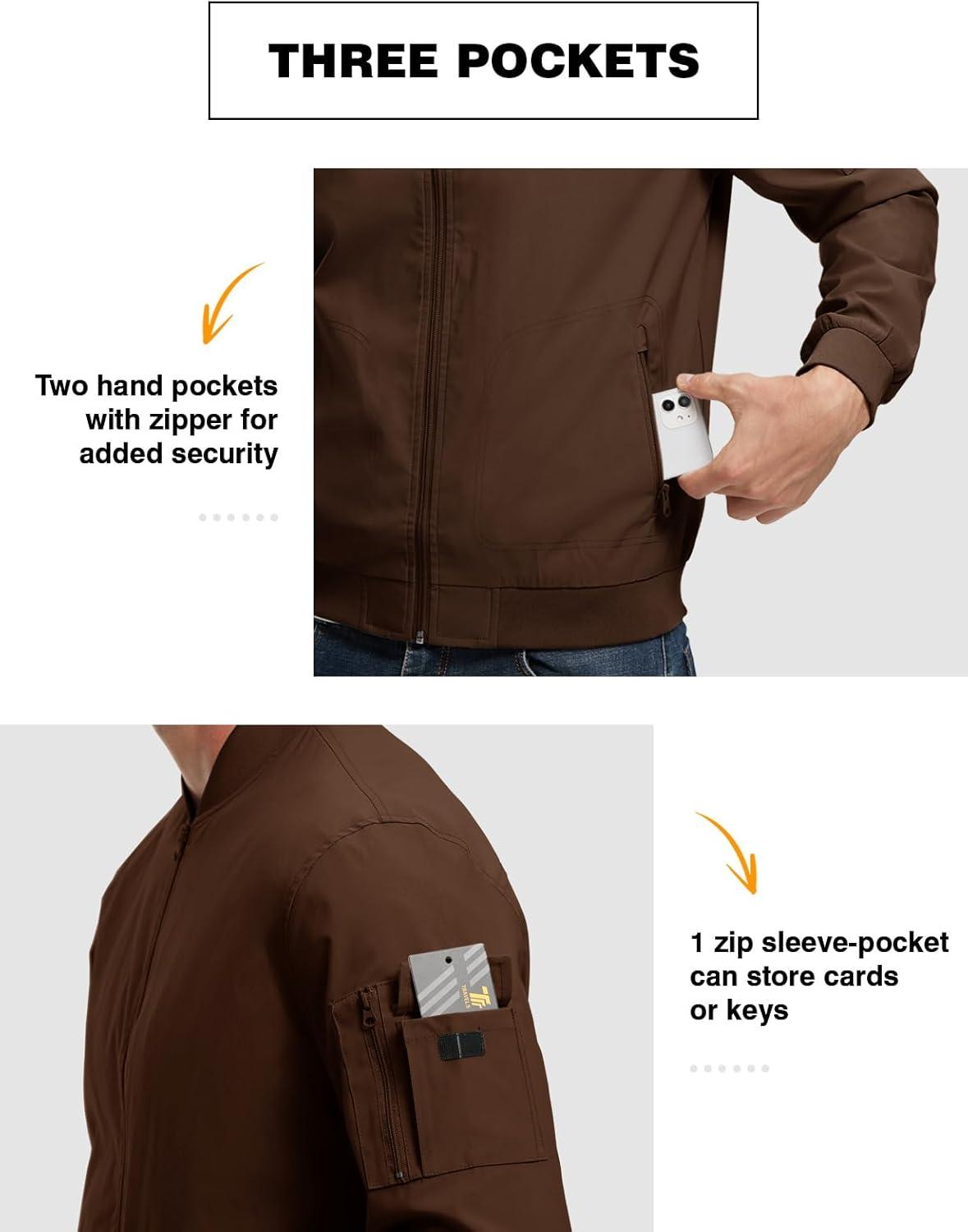 imageTBMPOY Mens Lightweight Bomber Jackets Light Windbreaker Casual Stylish Fall Golf Zip Up Dress Business VarsityA1dark Coffee