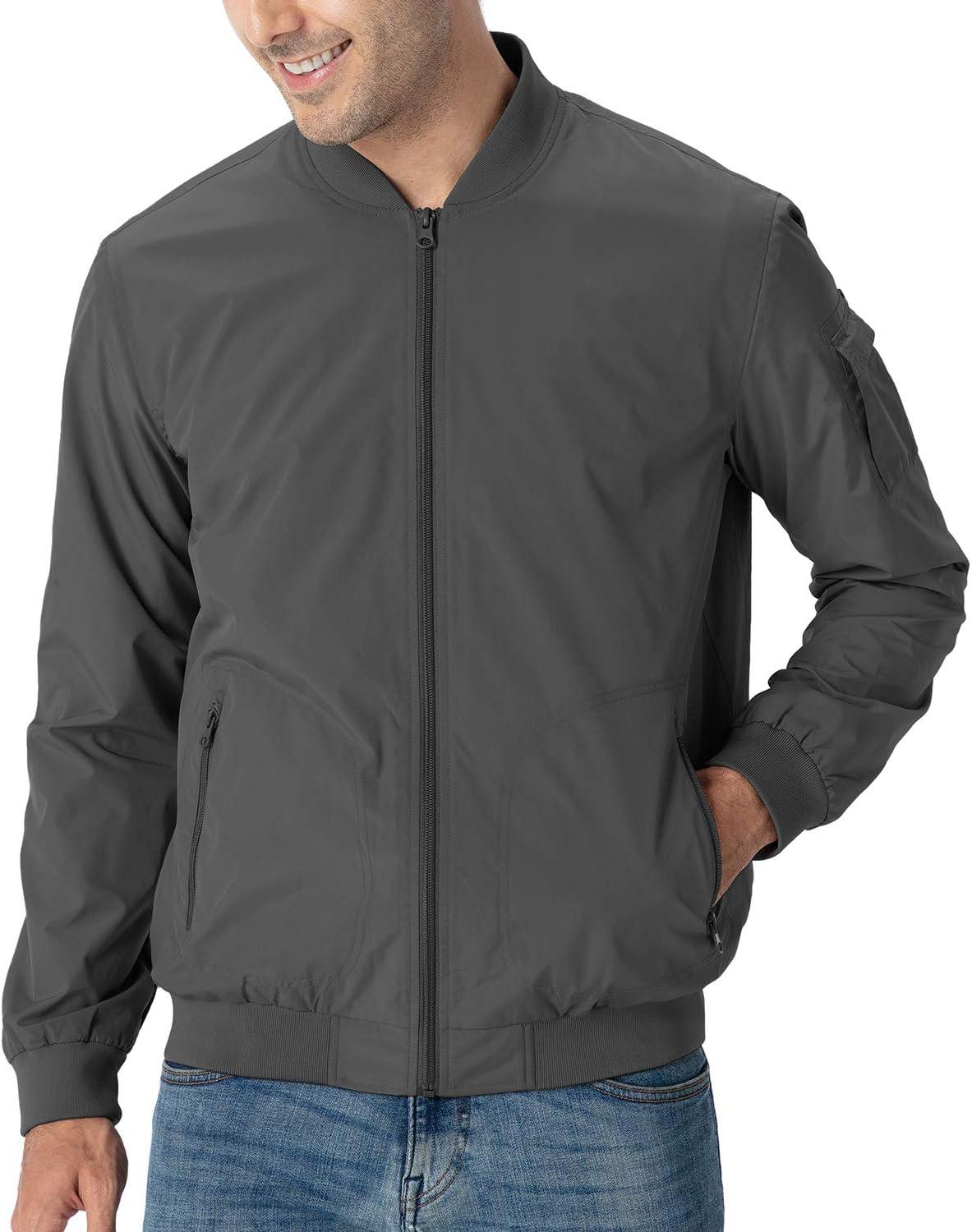 imageTBMPOY Mens Lightweight Bomber Jackets Light Windbreaker Casual Stylish Fall Golf Zip Up Dress Business VarsityA1dark Grey