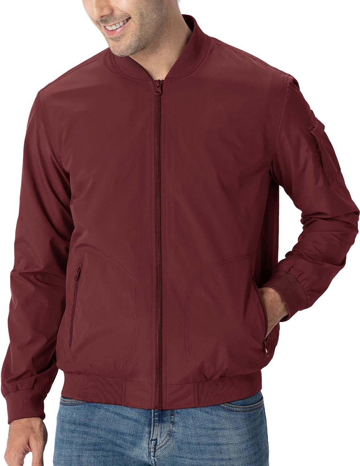 imageTBMPOY Mens Lightweight Bomber Jackets Light Windbreaker Casual Stylish Fall Golf Zip Up Dress Business VarsityA1dark Wine Red