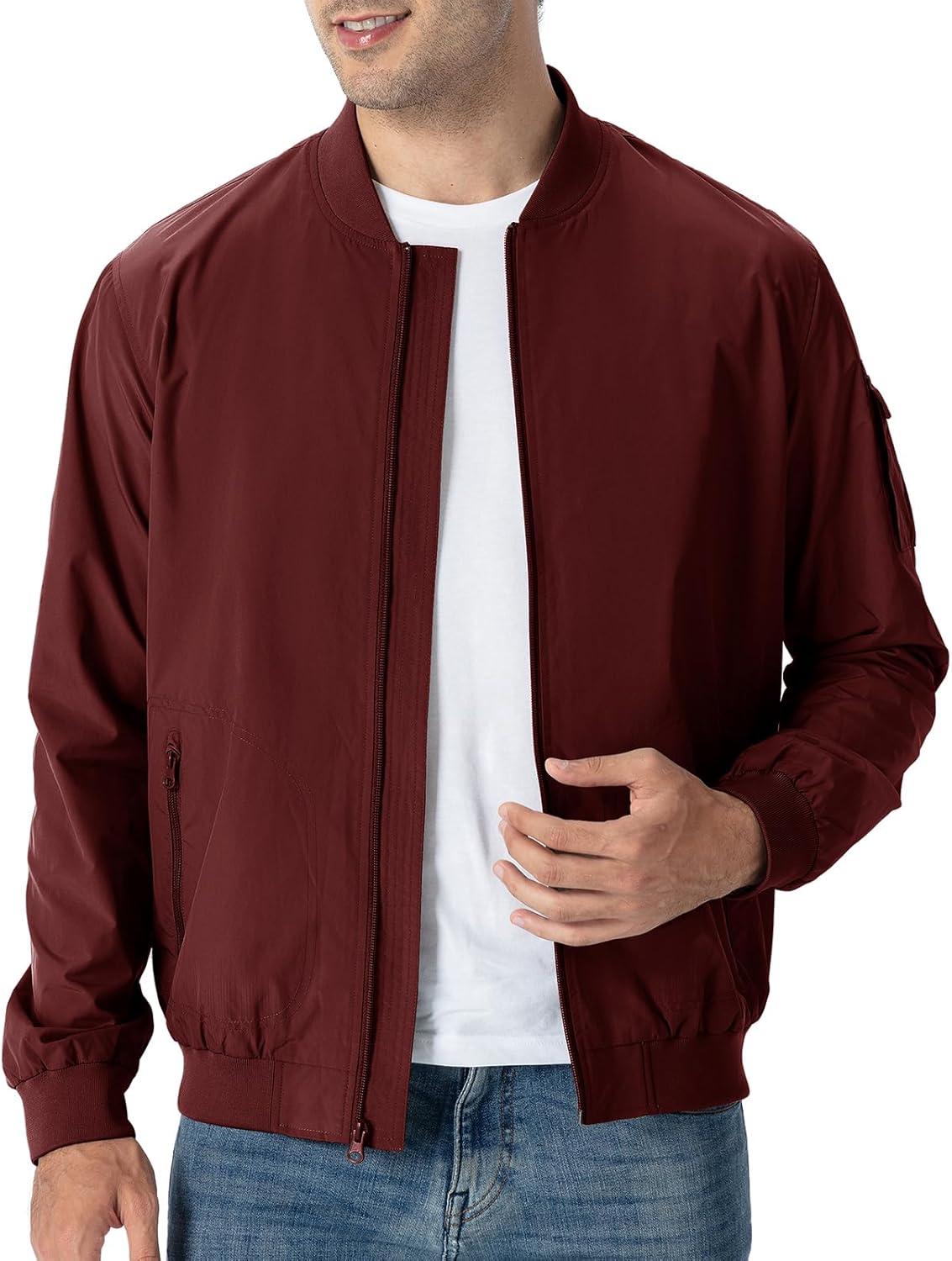 imageTBMPOY Mens Lightweight Bomber Jackets Light Windbreaker Casual Stylish Fall Golf Zip Up Dress Business VarsityA1dark Wine Red