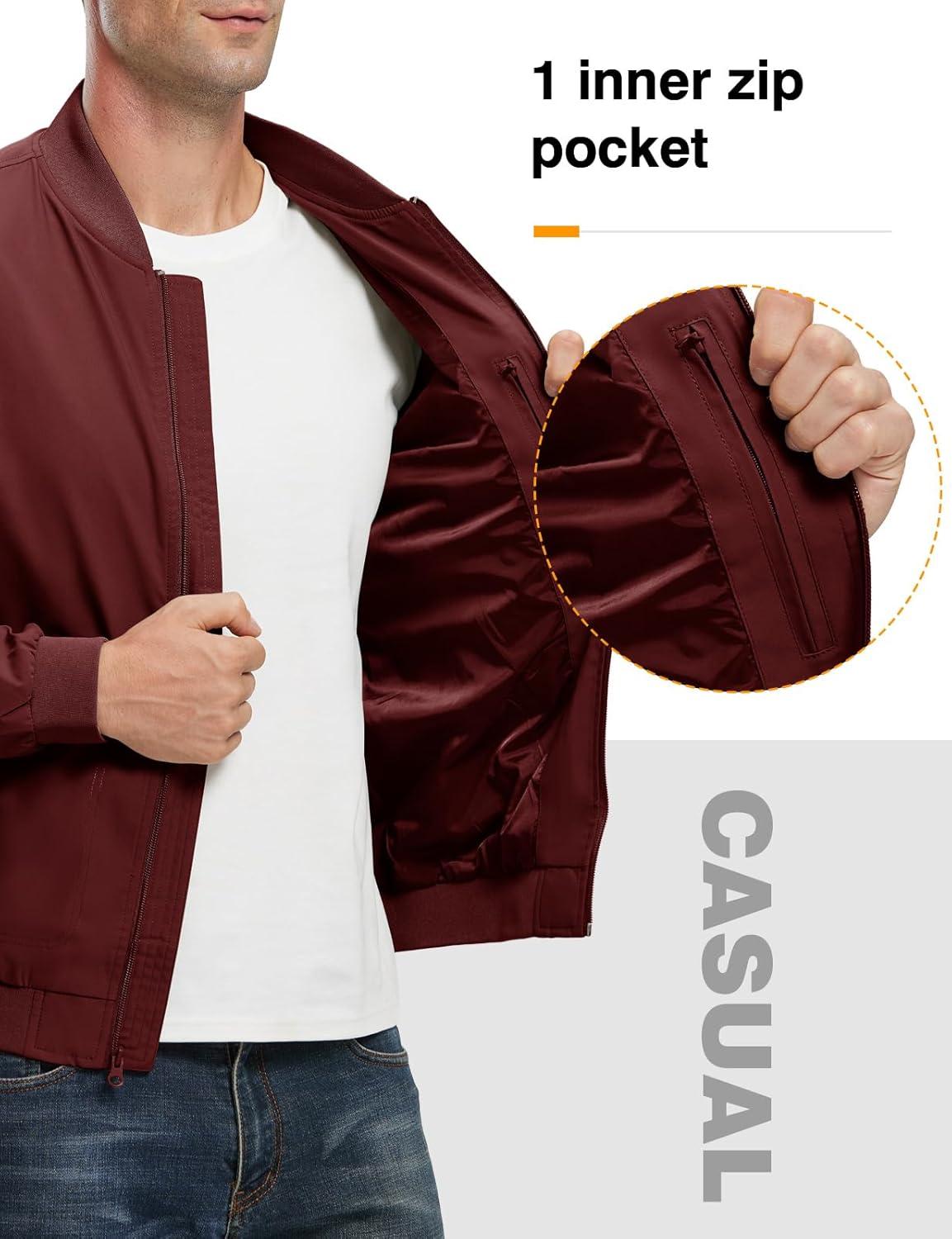 imageTBMPOY Mens Lightweight Bomber Jackets Light Windbreaker Casual Stylish Fall Golf Zip Up Dress Business VarsityA1dark Wine Red