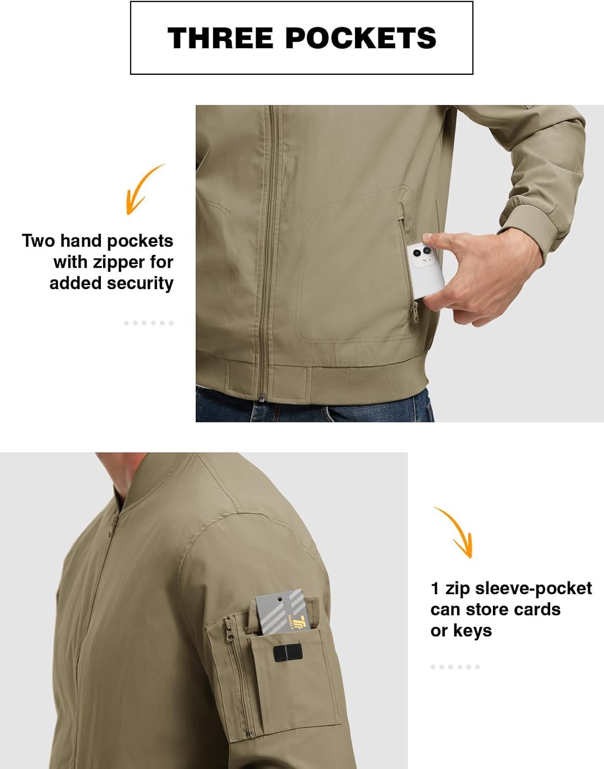 imageTBMPOY Mens Lightweight Bomber Jackets Light Windbreaker Casual Stylish Fall Golf Zip Up Dress Business VarsityA1khaki