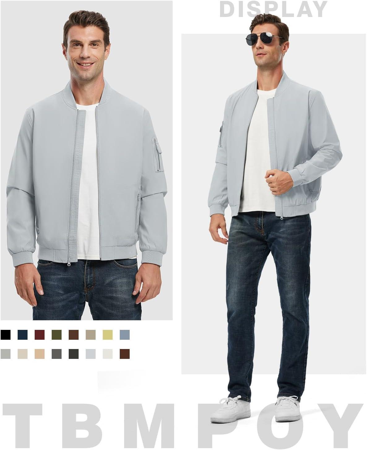 imageTBMPOY Mens Lightweight Bomber Jackets Light Windbreaker Casual Stylish Fall Golf Zip Up Dress Business VarsityA1light Blue