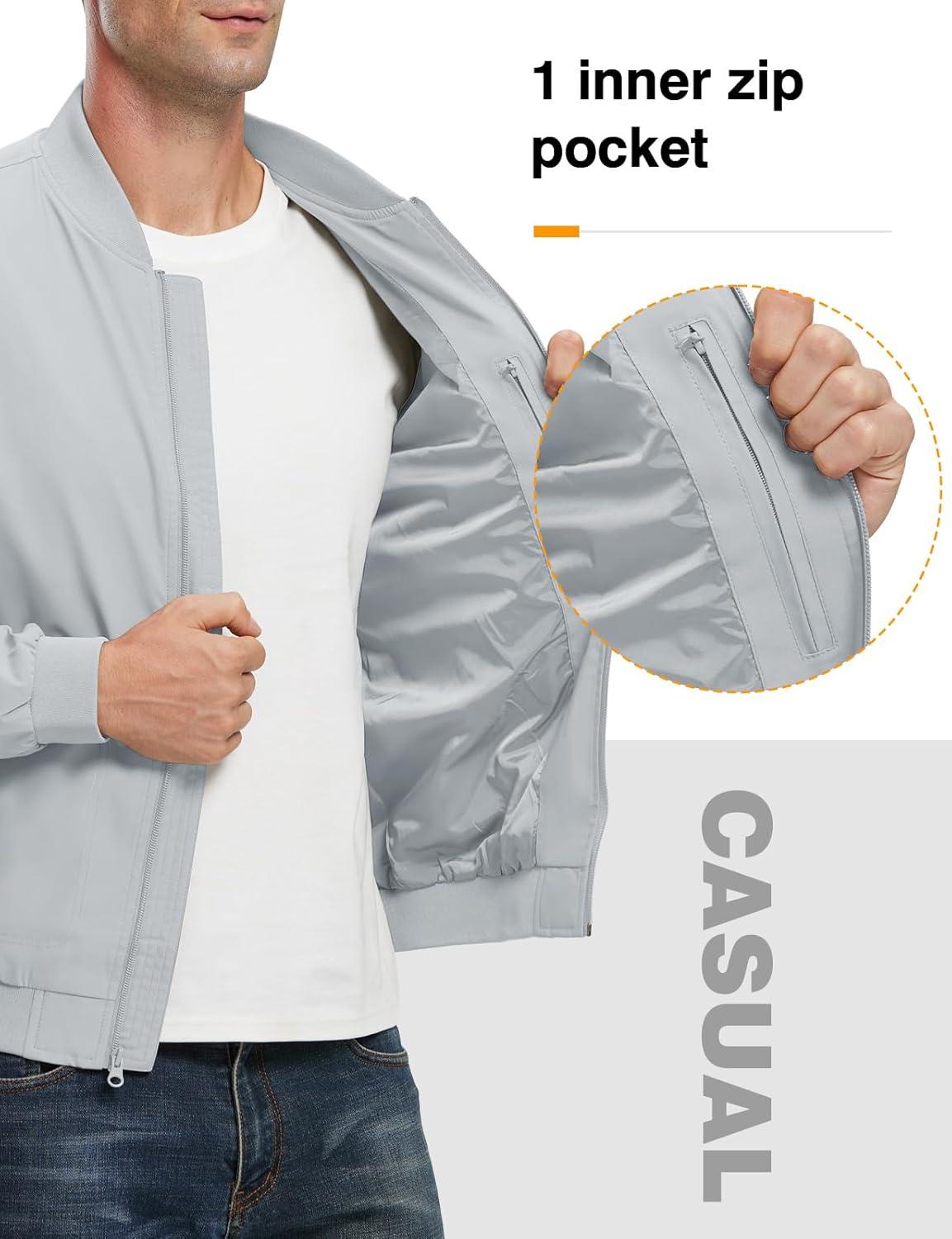 imageTBMPOY Mens Lightweight Bomber Jackets Light Windbreaker Casual Stylish Fall Golf Zip Up Dress Business VarsityA1light Blue
