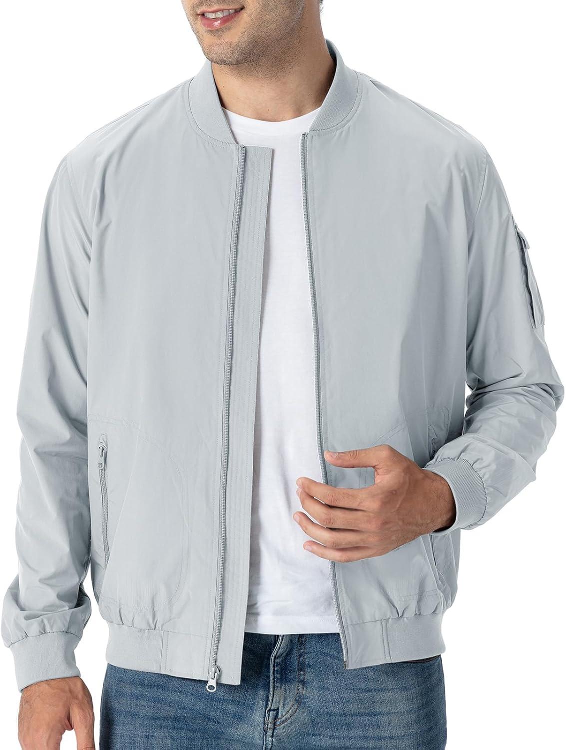 imageTBMPOY Mens Lightweight Bomber Jackets Light Windbreaker Casual Stylish Fall Golf Zip Up Dress Business VarsityA1light Blue