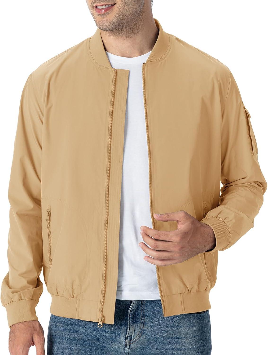 imageTBMPOY Mens Lightweight Bomber Jackets Light Windbreaker Casual Stylish Fall Golf Zip Up Dress Business VarsityA1light Camel