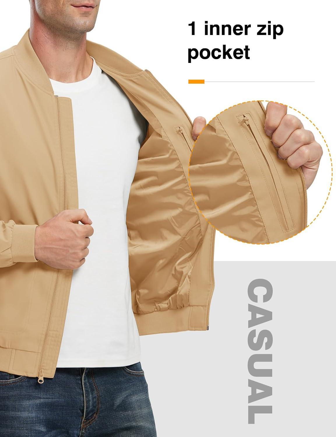 imageTBMPOY Mens Lightweight Bomber Jackets Light Windbreaker Casual Stylish Fall Golf Zip Up Dress Business VarsityA1light Camel