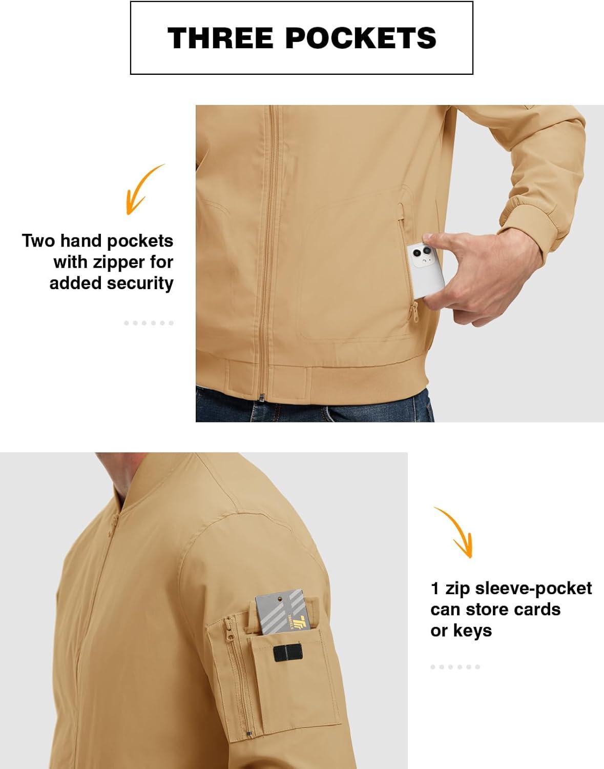 imageTBMPOY Mens Lightweight Bomber Jackets Light Windbreaker Casual Stylish Fall Golf Zip Up Dress Business VarsityA1light Camel