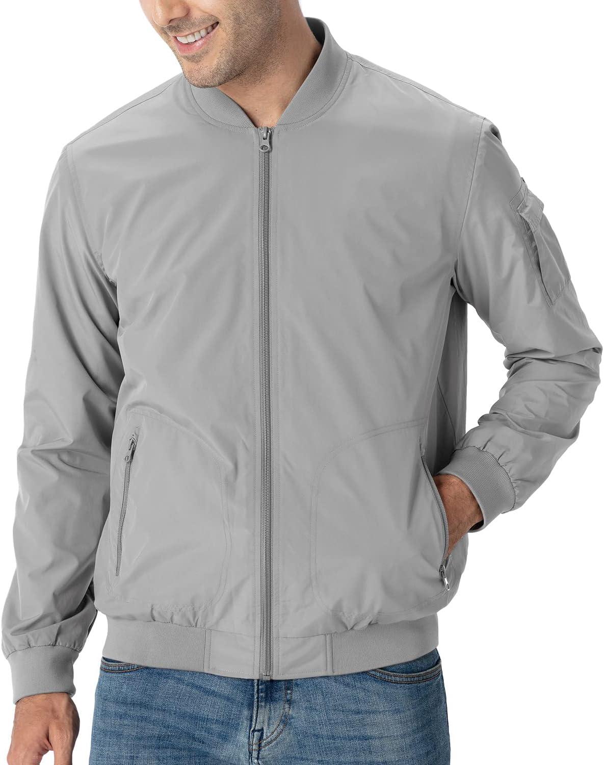 imageTBMPOY Mens Lightweight Bomber Jackets Light Windbreaker Casual Stylish Fall Golf Zip Up Dress Business VarsityA1light Grey