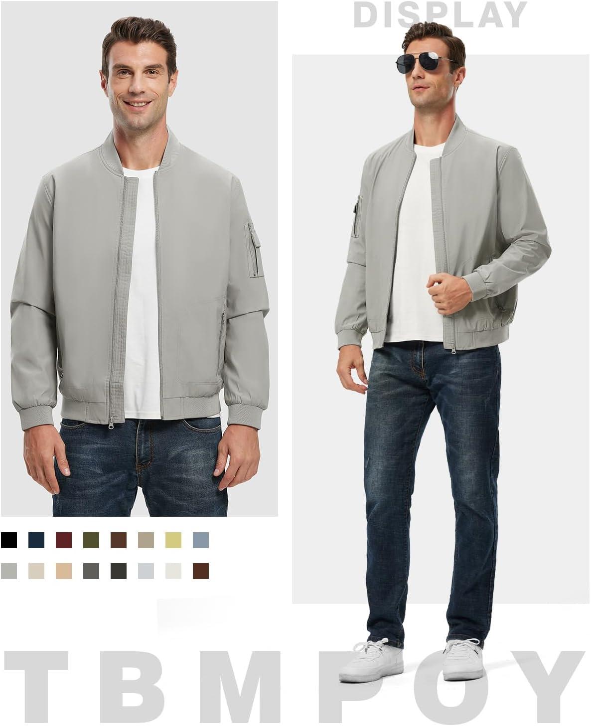 imageTBMPOY Mens Lightweight Bomber Jackets Light Windbreaker Casual Stylish Fall Golf Zip Up Dress Business VarsityA1light Grey