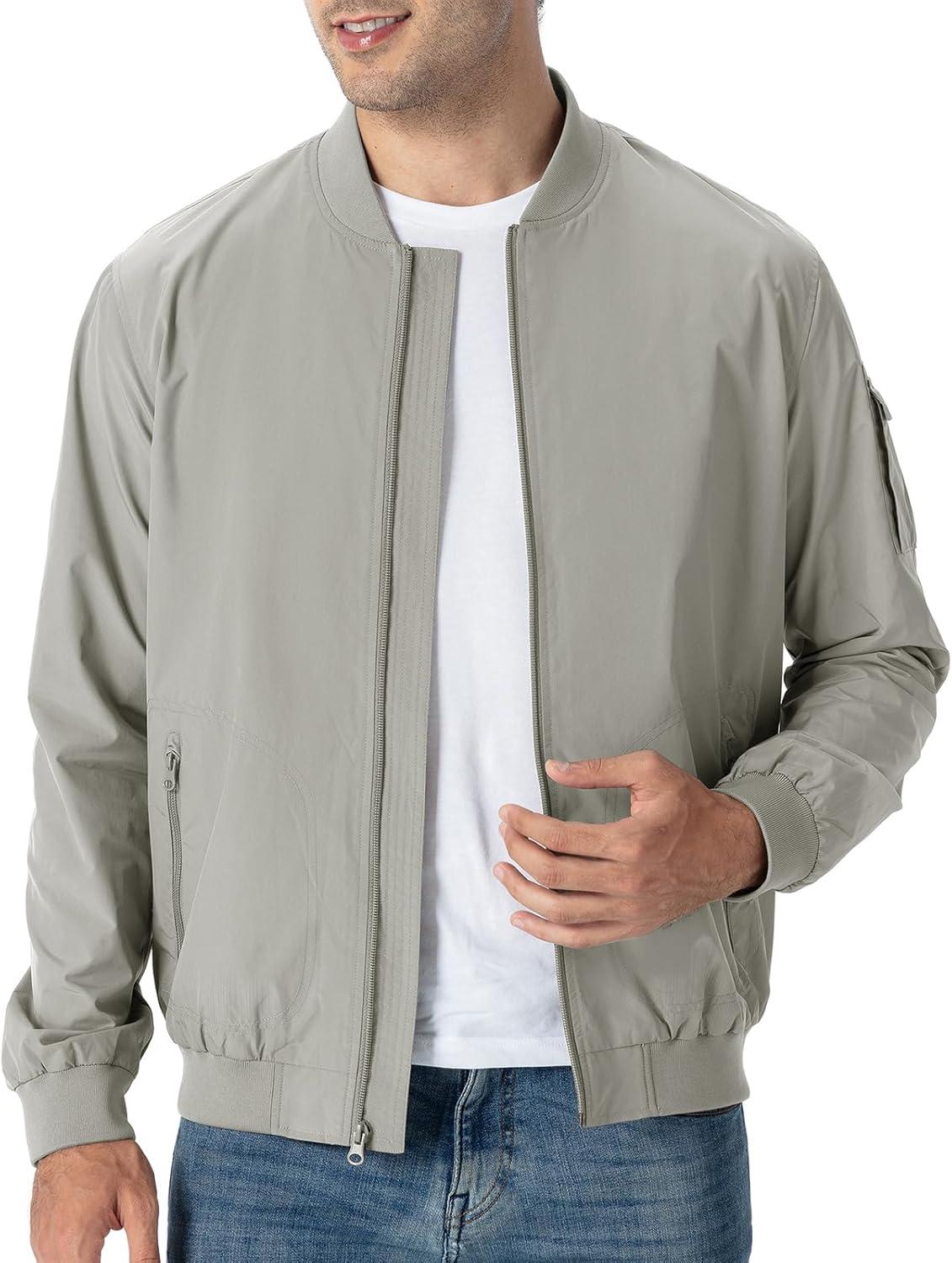 imageTBMPOY Mens Lightweight Bomber Jackets Light Windbreaker Casual Stylish Fall Golf Zip Up Dress Business VarsityA1light Grey
