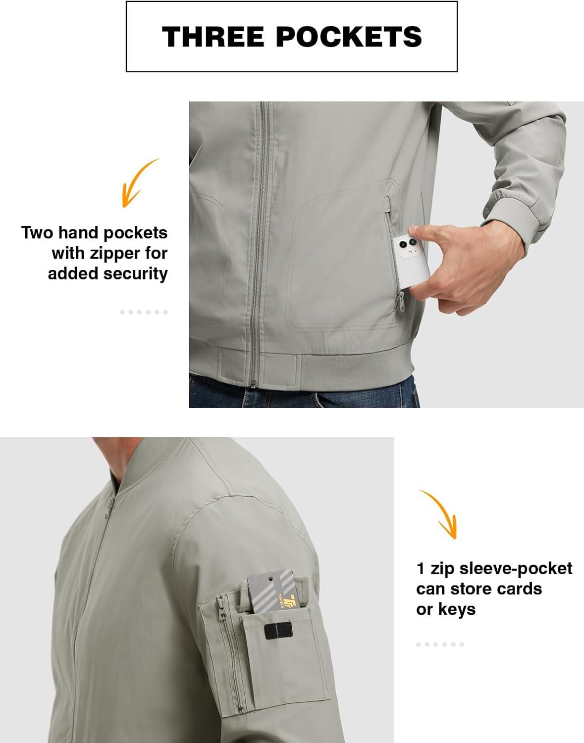 imageTBMPOY Mens Lightweight Bomber Jackets Light Windbreaker Casual Stylish Fall Golf Zip Up Dress Business VarsityA1light Grey