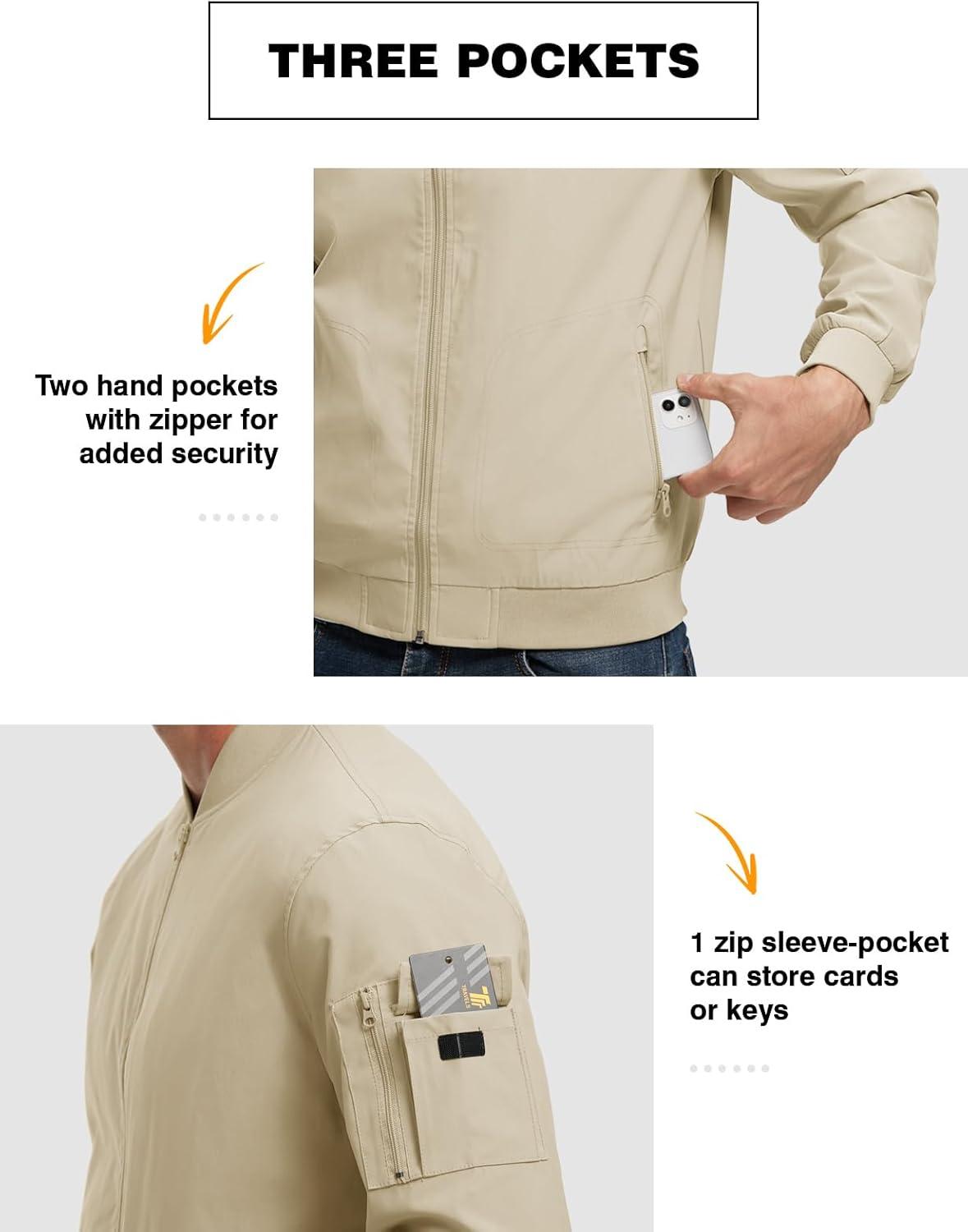 imageTBMPOY Mens Lightweight Bomber Jackets Light Windbreaker Casual Stylish Fall Golf Zip Up Dress Business VarsityA1light Khaki