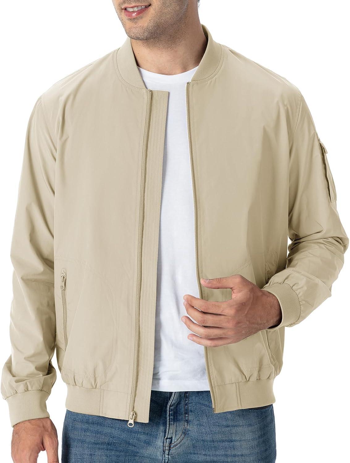 imageTBMPOY Mens Lightweight Bomber Jackets Light Windbreaker Casual Stylish Fall Golf Zip Up Dress Business VarsityA1light Khaki