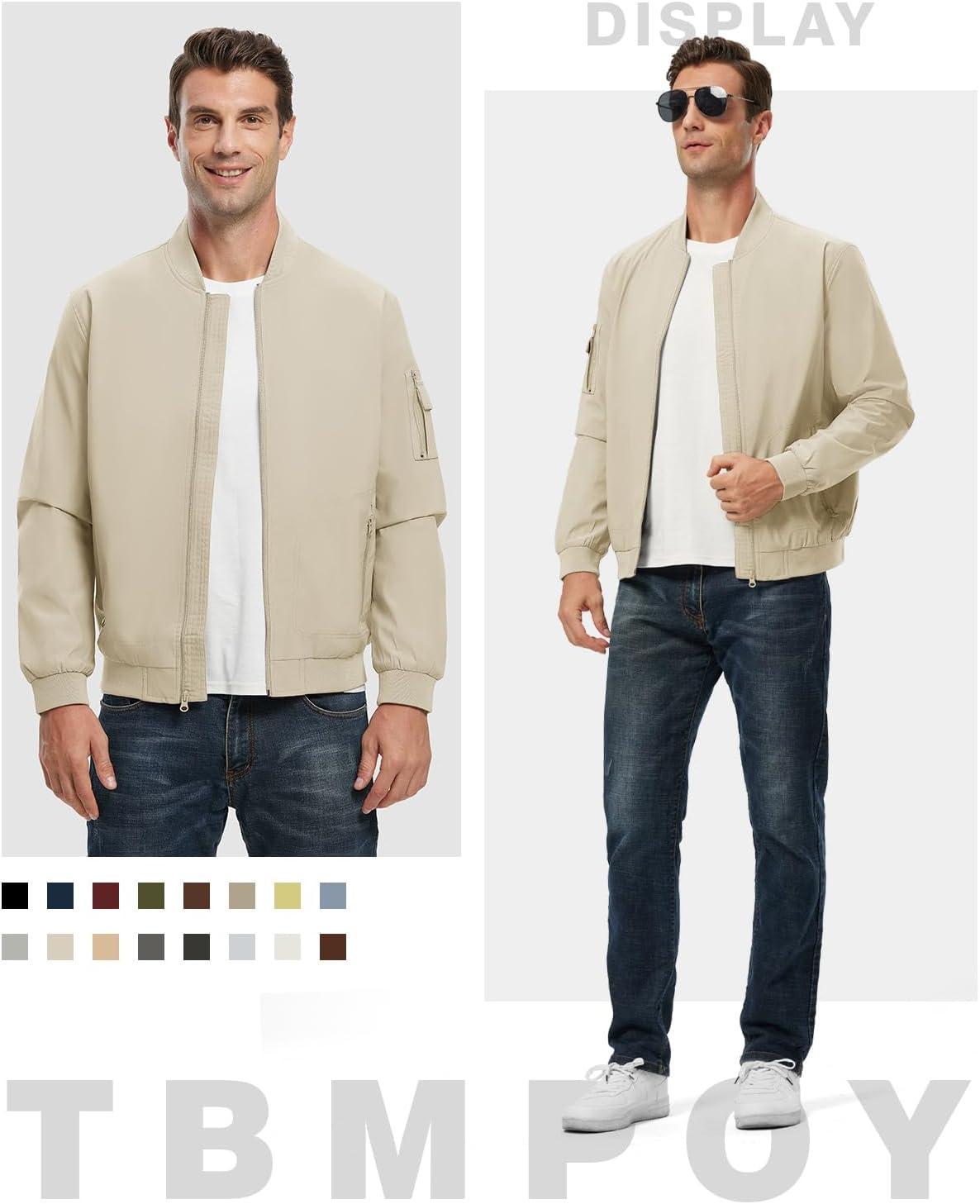 imageTBMPOY Mens Lightweight Bomber Jackets Light Windbreaker Casual Stylish Fall Golf Zip Up Dress Business VarsityA1light Khaki