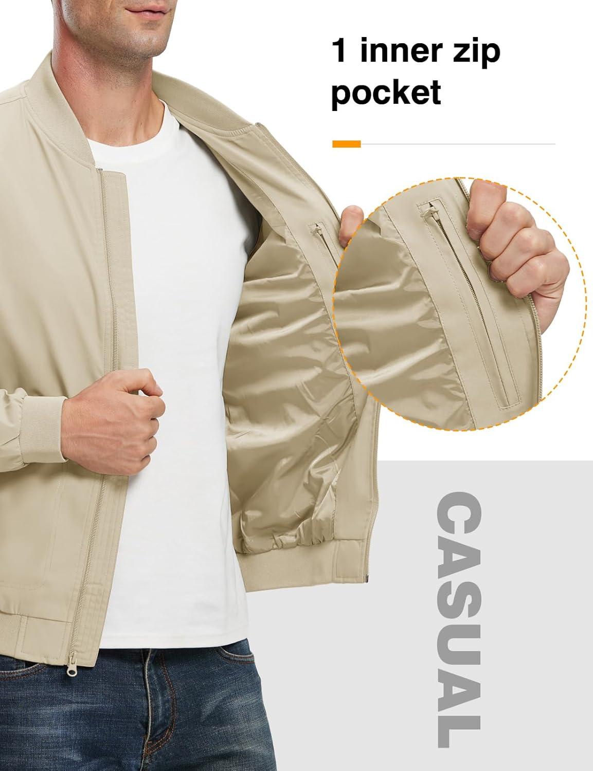 imageTBMPOY Mens Lightweight Bomber Jackets Light Windbreaker Casual Stylish Fall Golf Zip Up Dress Business VarsityA1light Khaki