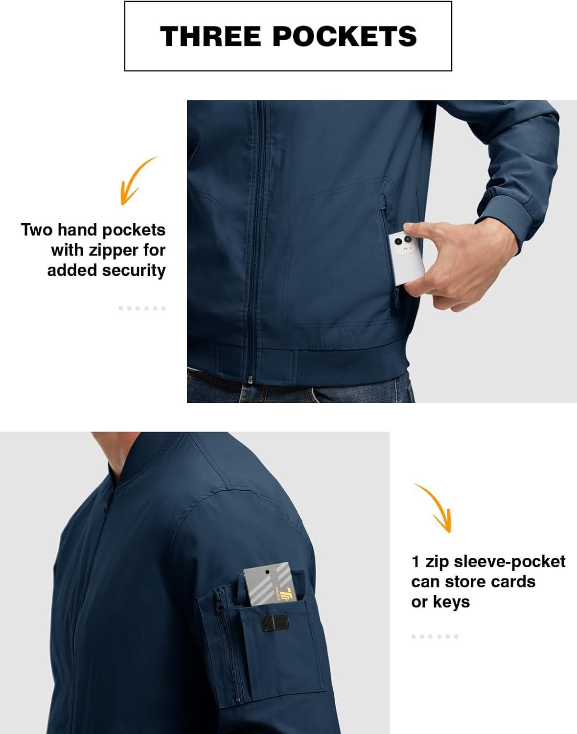 imageTBMPOY Mens Lightweight Bomber Jackets Light Windbreaker Casual Stylish Fall Golf Zip Up Dress Business VarsityA1navy