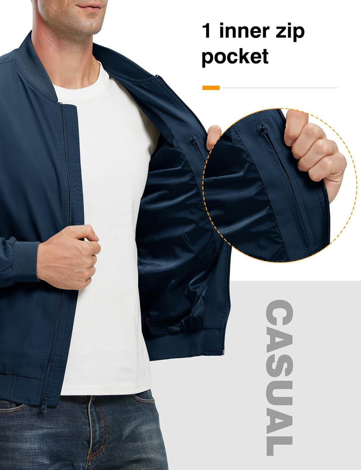 imageTBMPOY Mens Lightweight Bomber Jackets Light Windbreaker Casual Stylish Fall Golf Zip Up Dress Business VarsityA1navy