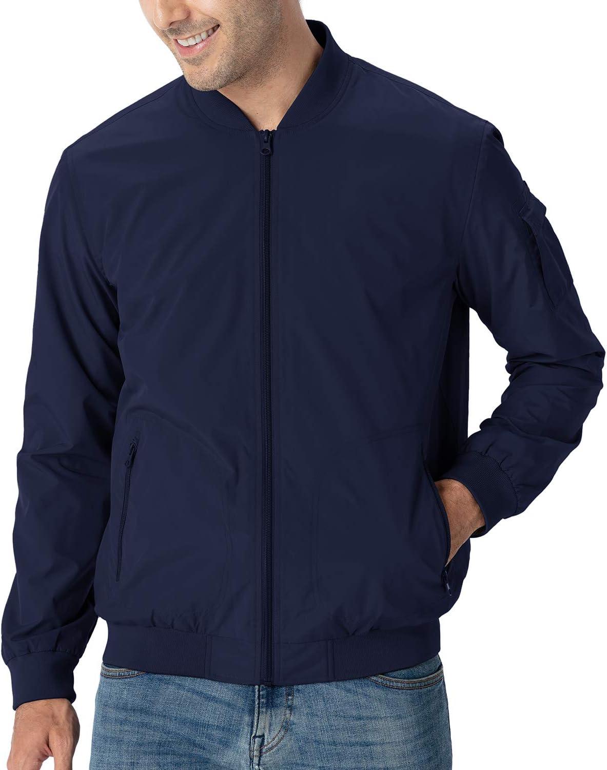 imageTBMPOY Mens Lightweight Bomber Jackets Light Windbreaker Casual Stylish Fall Golf Zip Up Dress Business VarsityA1navy