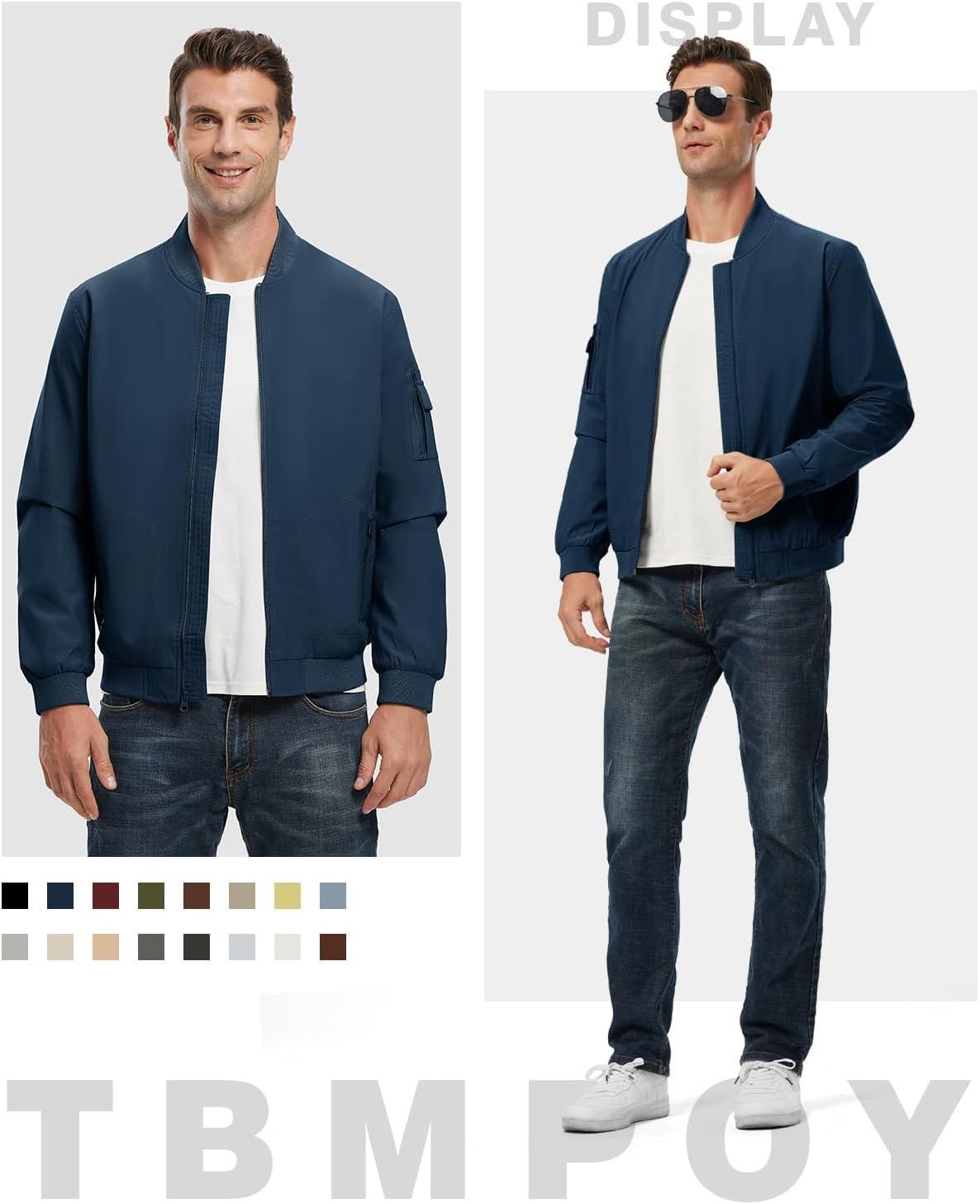 imageTBMPOY Mens Lightweight Bomber Jackets Light Windbreaker Casual Stylish Fall Golf Zip Up Dress Business VarsityA1navy