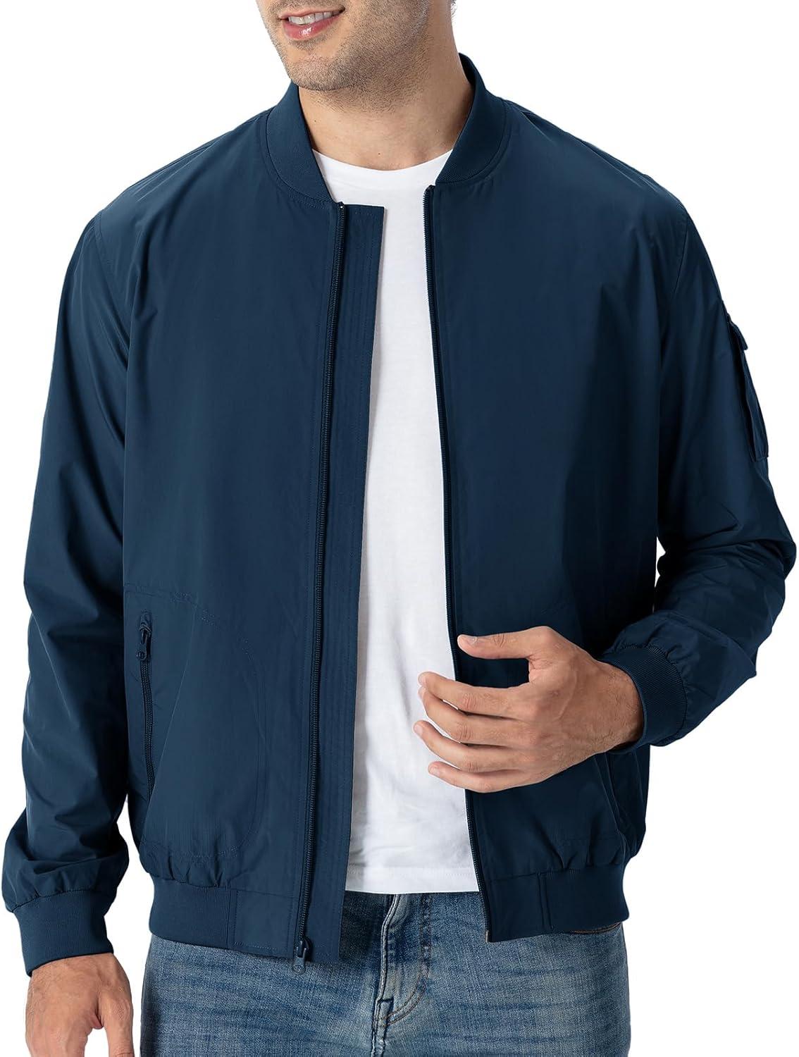 imageTBMPOY Mens Lightweight Bomber Jackets Light Windbreaker Casual Stylish Fall Golf Zip Up Dress Business VarsityA1navy