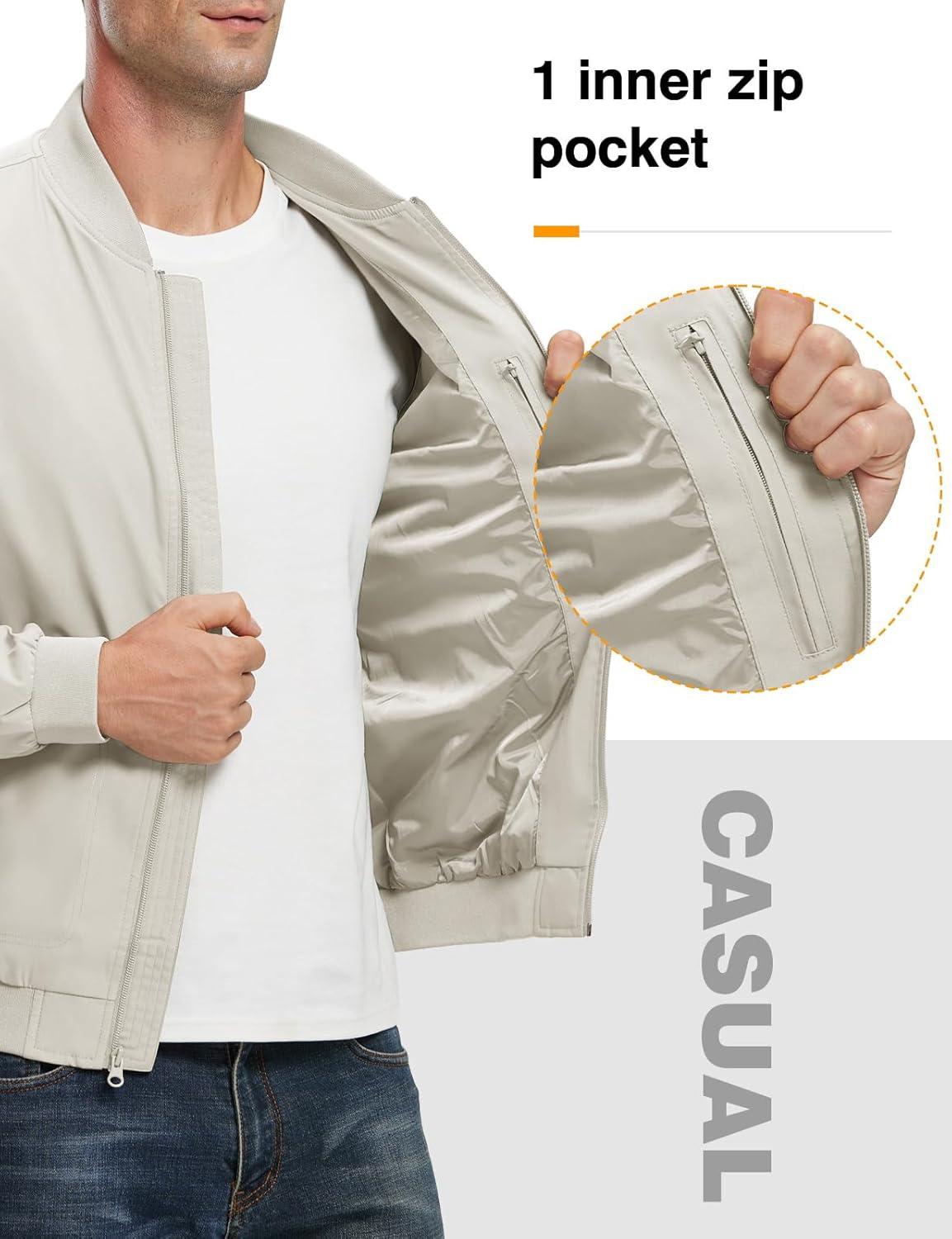 imageTBMPOY Mens Lightweight Bomber Jackets Light Windbreaker Casual Stylish Fall Golf Zip Up Dress Business VarsityA1silver