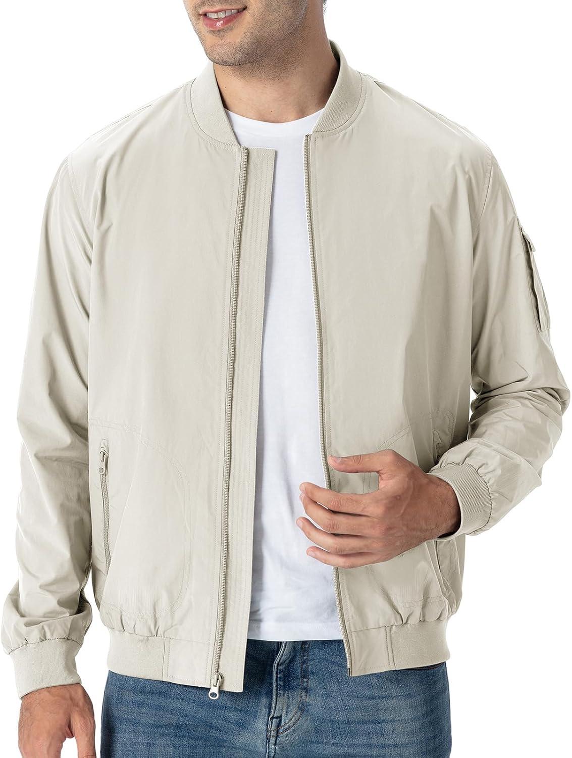 imageTBMPOY Mens Lightweight Bomber Jackets Light Windbreaker Casual Stylish Fall Golf Zip Up Dress Business VarsityA1silver