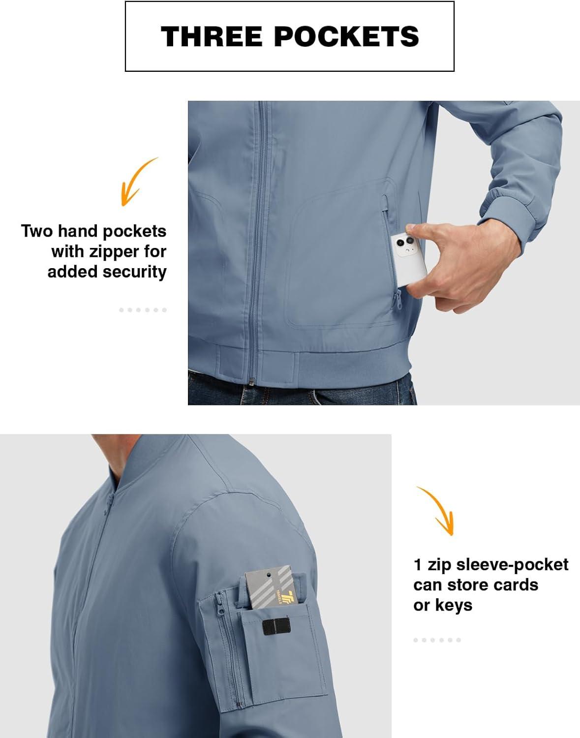 imageTBMPOY Mens Lightweight Bomber Jackets Light Windbreaker Casual Stylish Fall Golf Zip Up Dress Business VarsityA1sky Blue