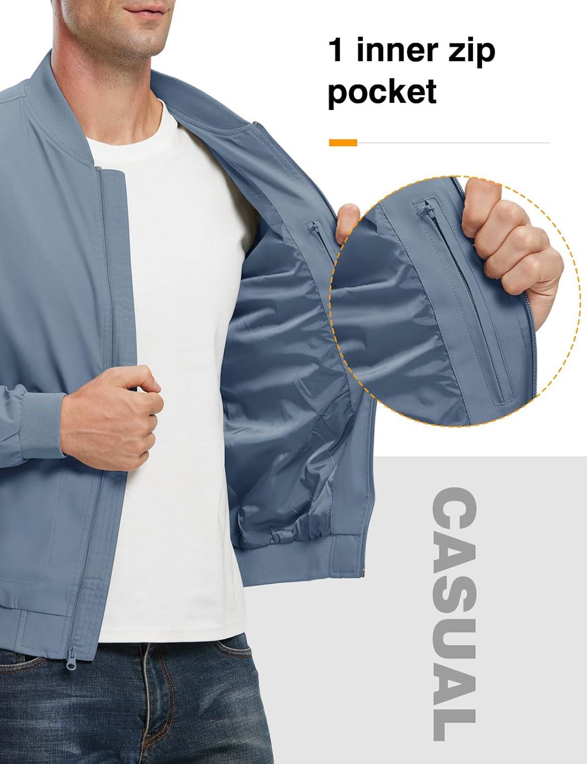 imageTBMPOY Mens Lightweight Bomber Jackets Light Windbreaker Casual Stylish Fall Golf Zip Up Dress Business VarsityA1sky Blue
